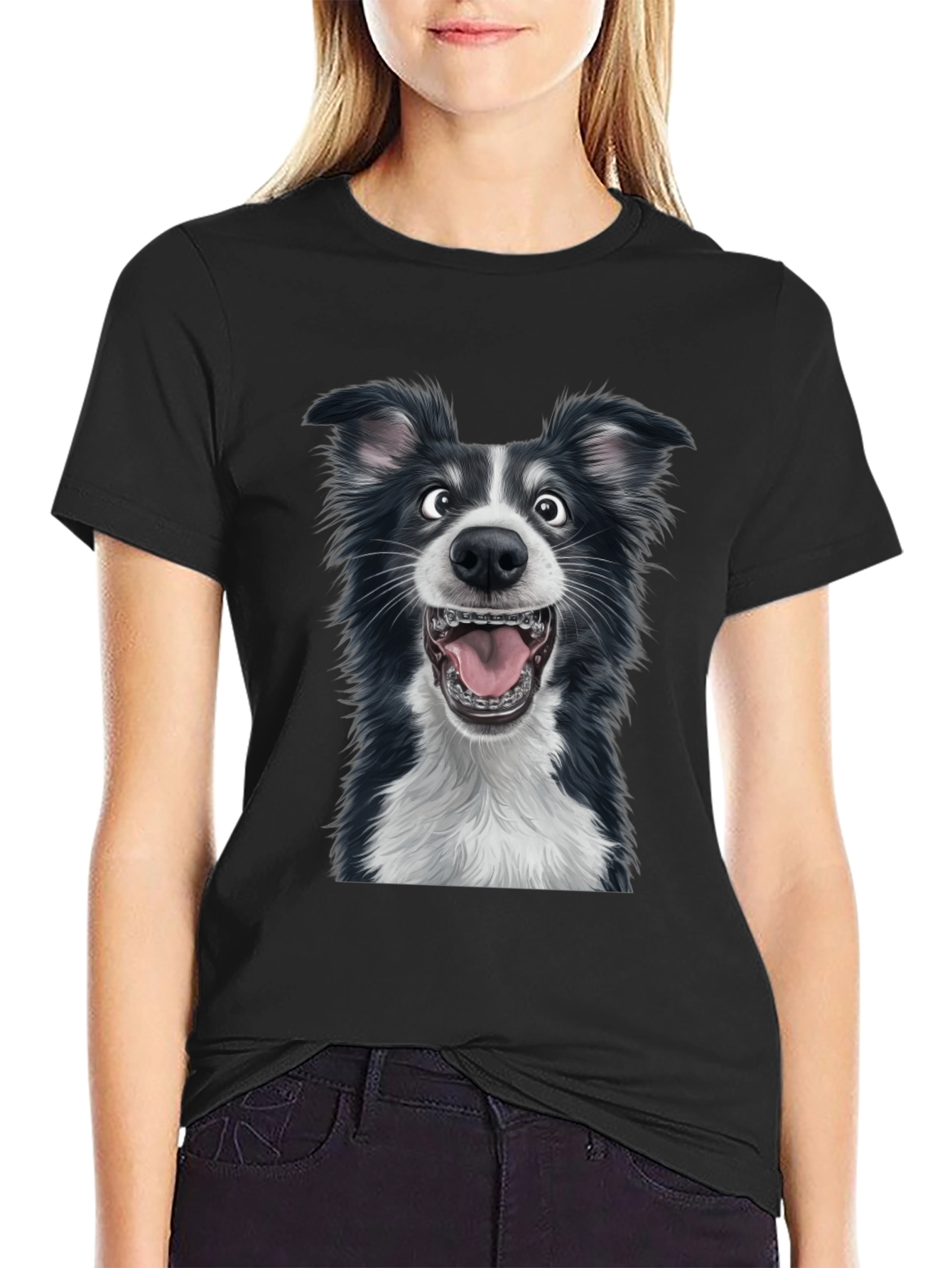 Black Funny Dog Graphic Tee - Black Cotton Blend T-Shirt view 2