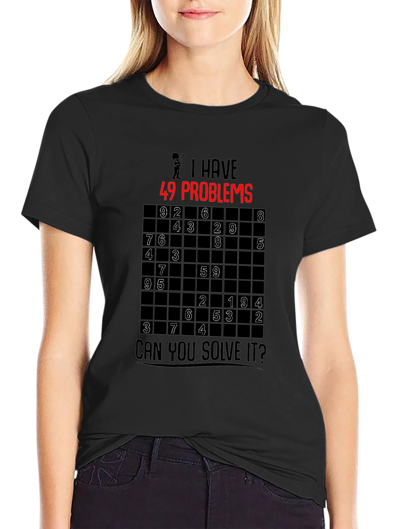 Black 49 Problems Sudoku Graphic T-Shirt view 2