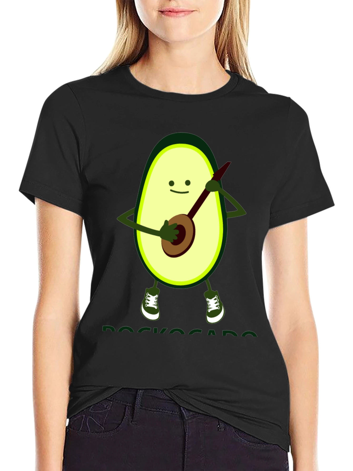 Black Avocado Banjo Player Graphic T-Shirt view 2