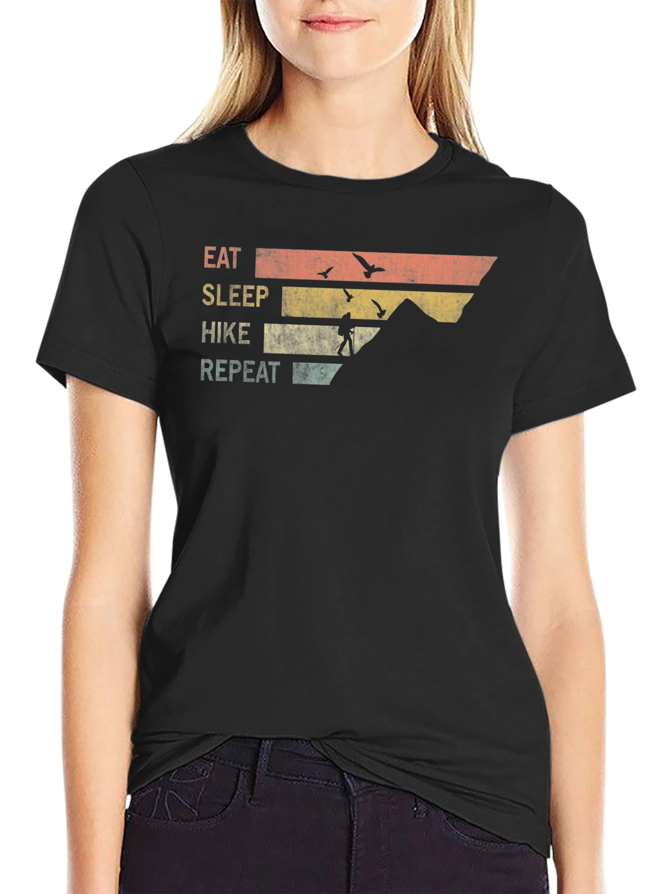 Black Eat Sleep Hike Repeat T-Shirt - Mountain Adventure Tee view 2