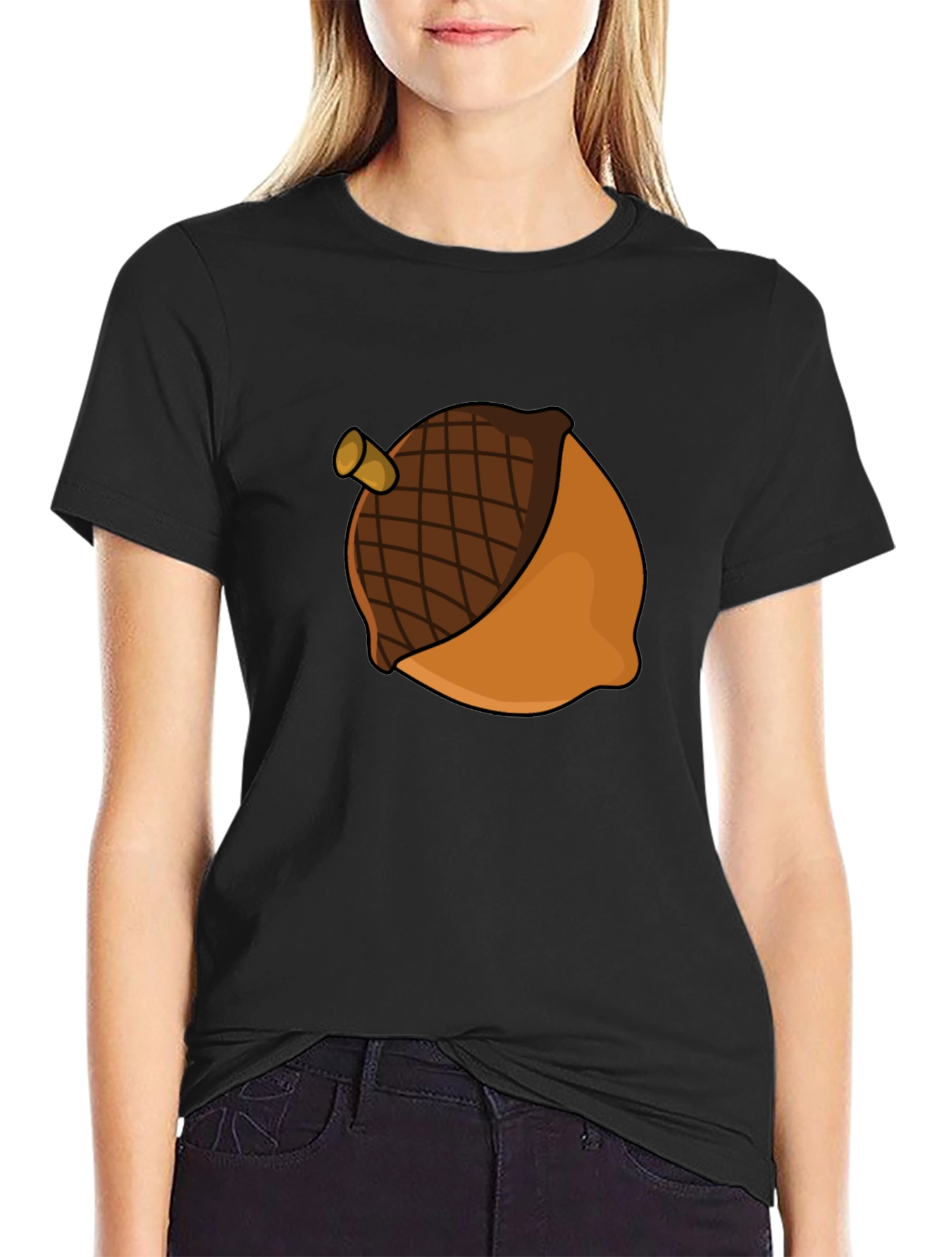 Black Acorn Graphic Tee - Nature Inspired Casual Wear view 2