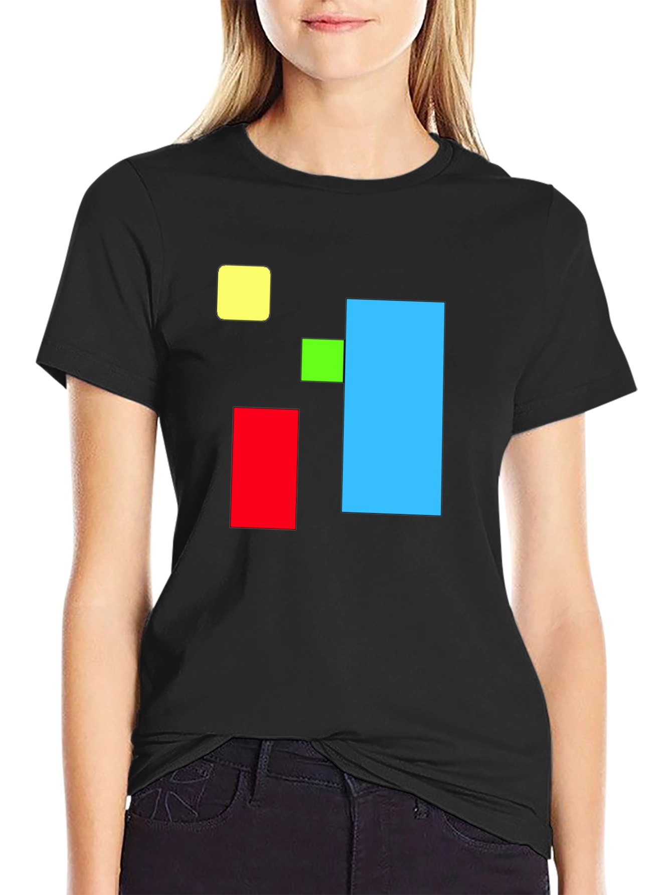 Black Abstract Geometric Square T-Shirt - Bold Colors view 2