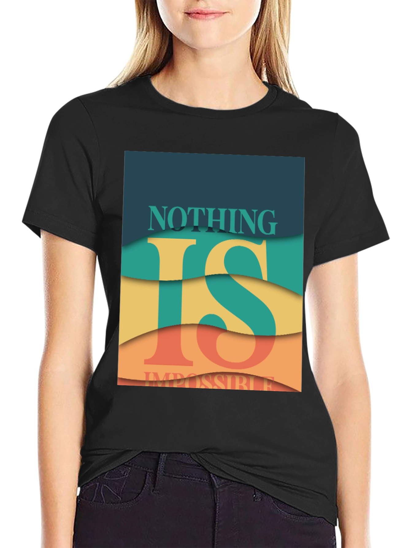 Black Nothing is Impossible Graphic T-Shirt view 2