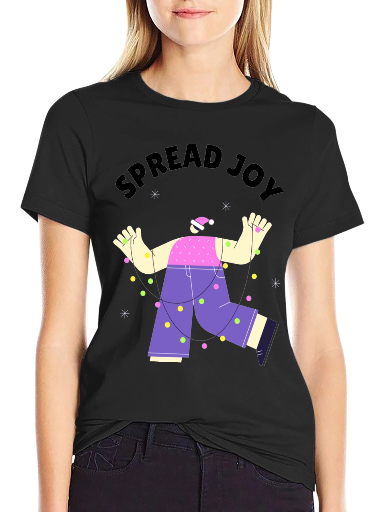 Black Spread Joy Holiday T-Shirt - Unisex Christmas Tee view 2