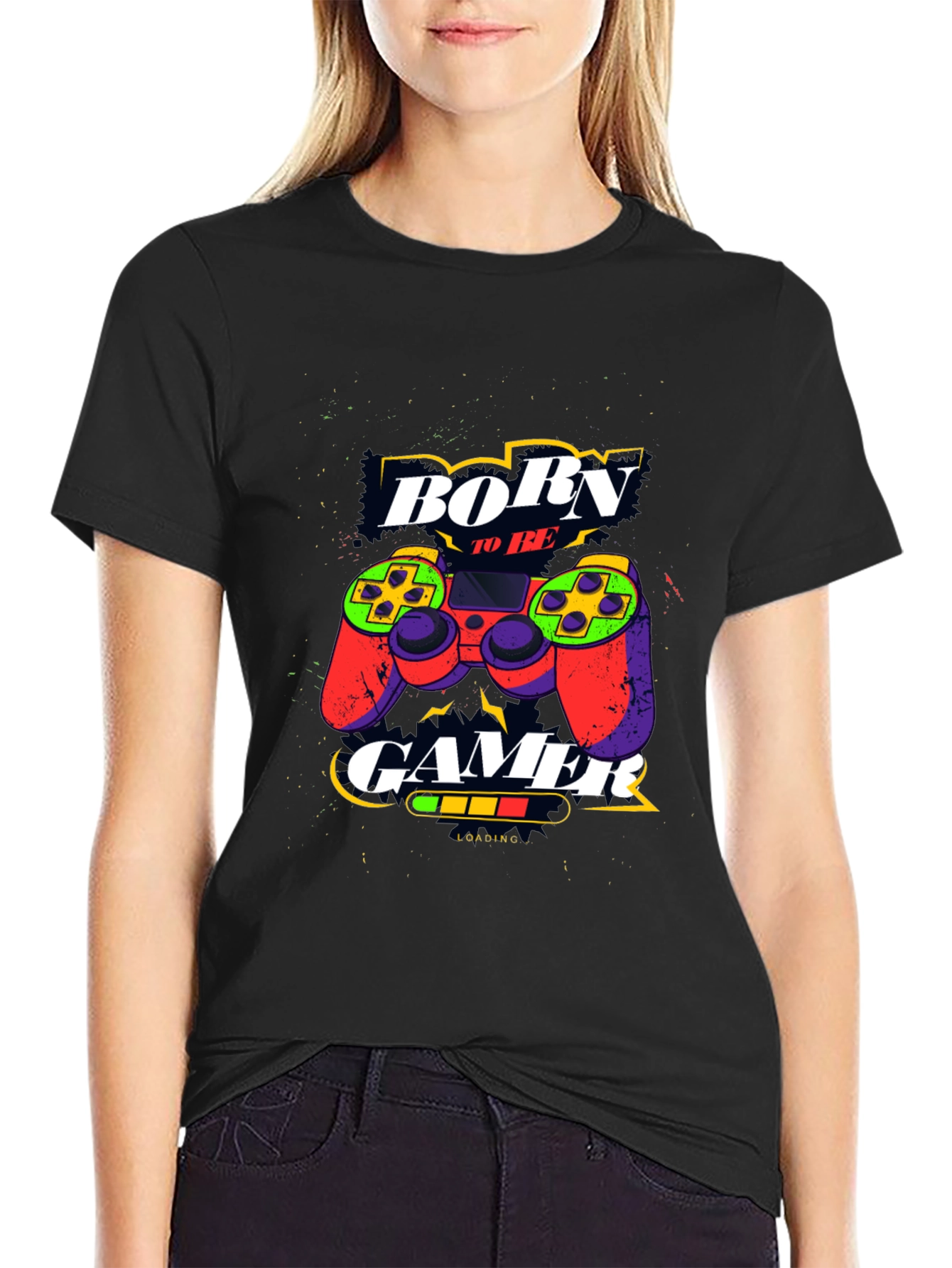 Black Born to be Gamer Black T-Shirt view 2
