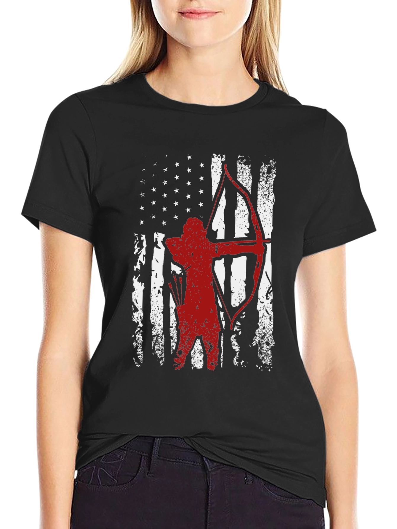 Black American Flag Archer Graphic Tee view 2