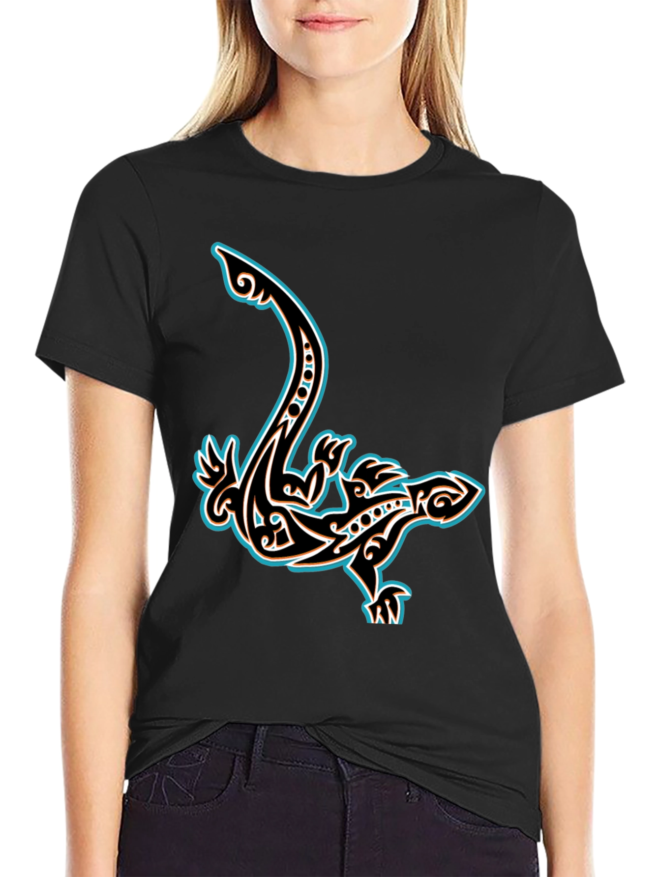 Black Tribal Lizard Graphic T-Shirt - Cool Unique Design view 2