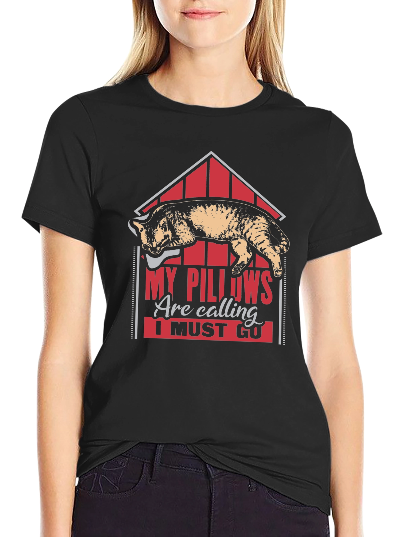 Black My Pillows Are Calling Funny Cat Lover T-Shirt view 2