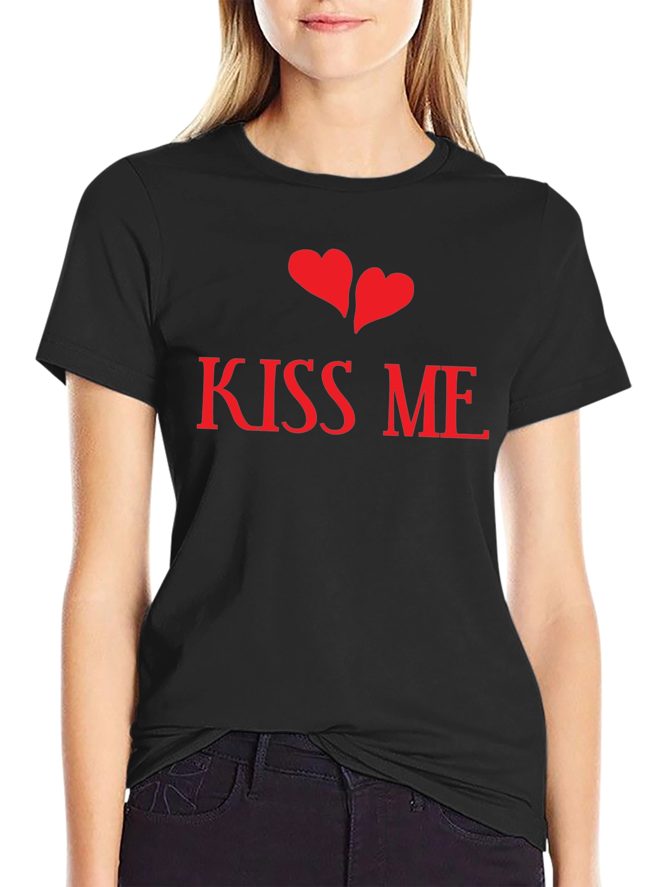 Black Kiss Me Valentines T-Shirt - Black view 2