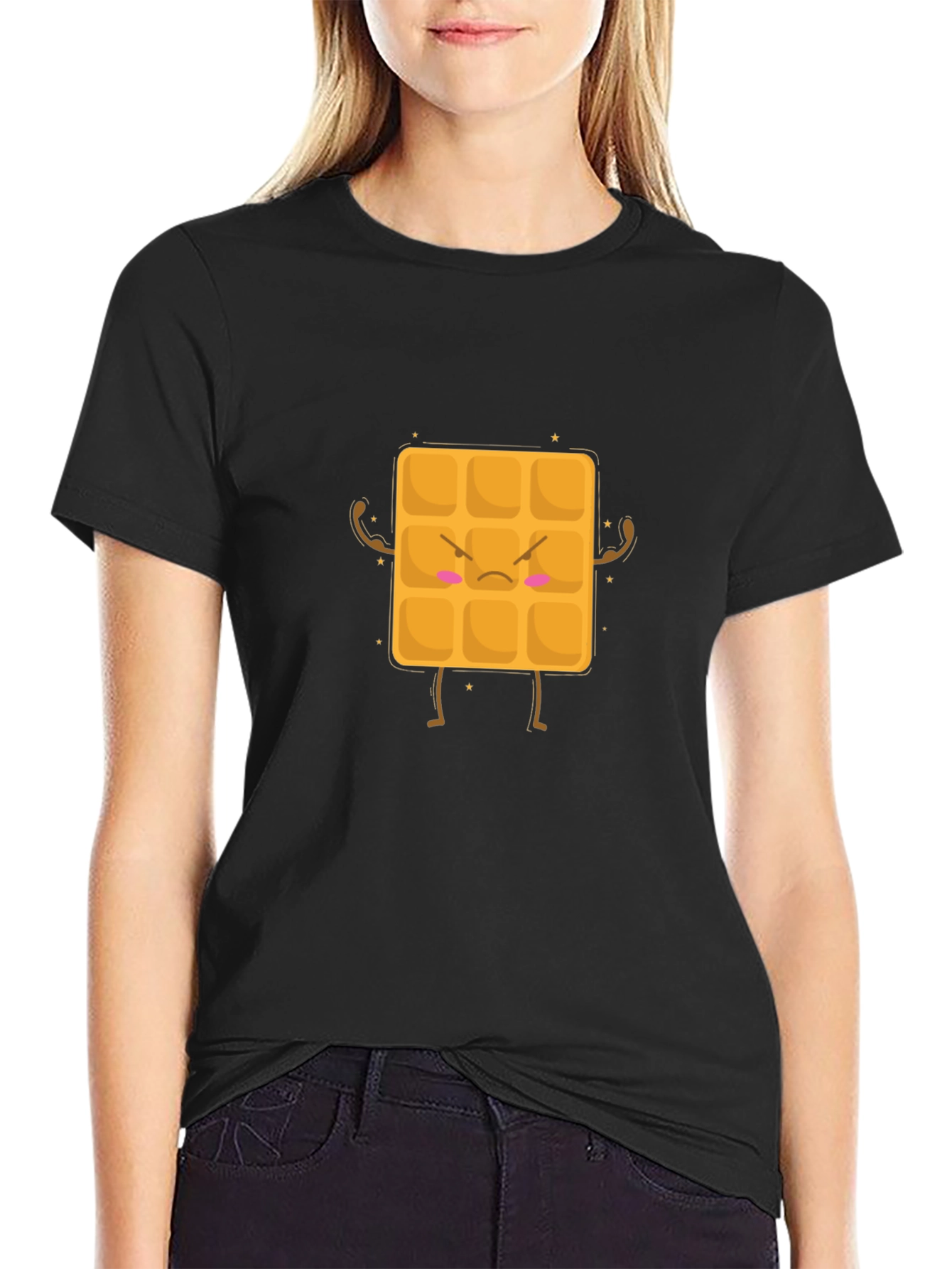 Black Angry Waffle Graphic Black T-Shirt - Funny Food Tee view 2