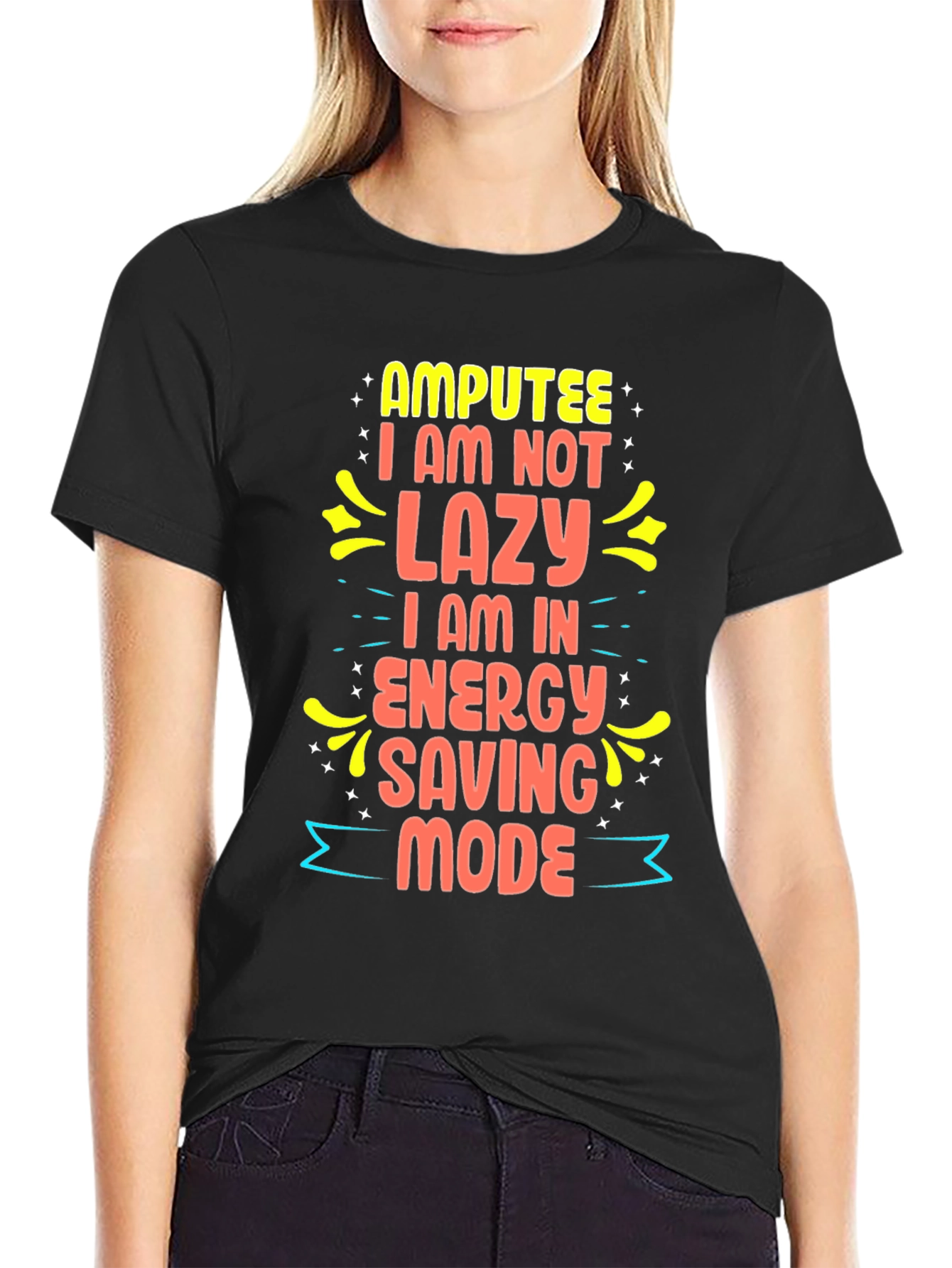 Black Amputee Energy Saving Mode Graphic Tee view 2