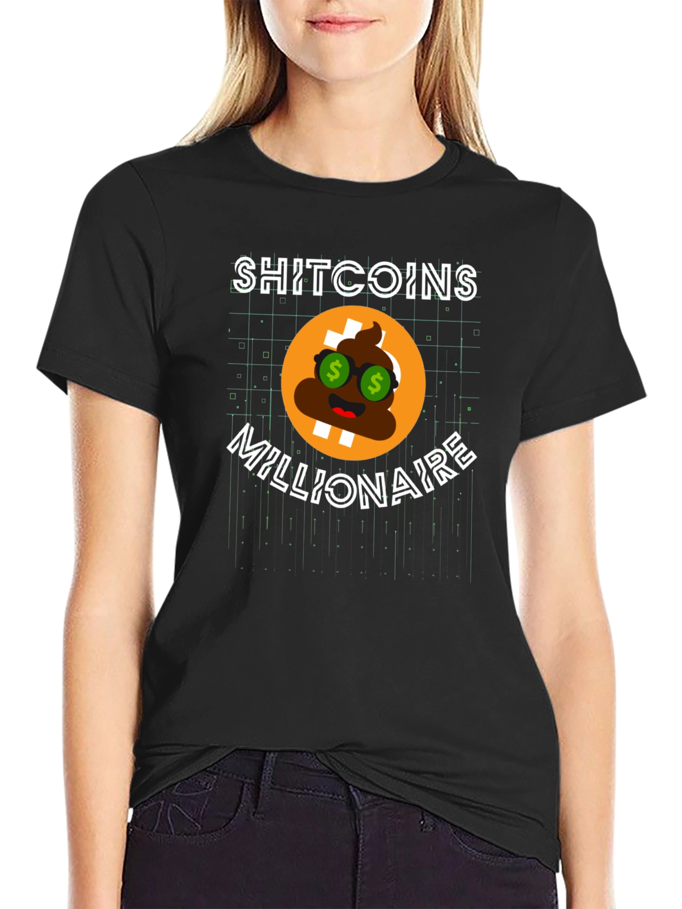Black Shitcoins Millionaire Black T-Shirt view 2