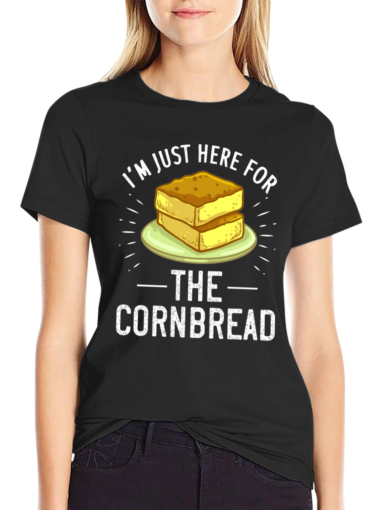 Black I'm Just Here For The Cornbread T-Shirt view 2