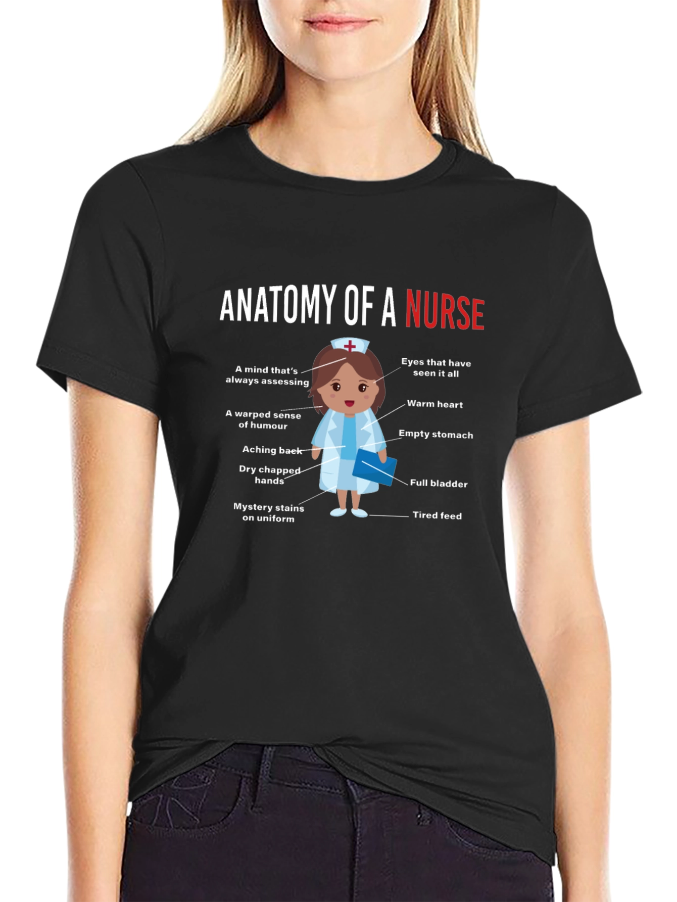 Black Anatomy of a Nurse Funny Graphic Tee view 2