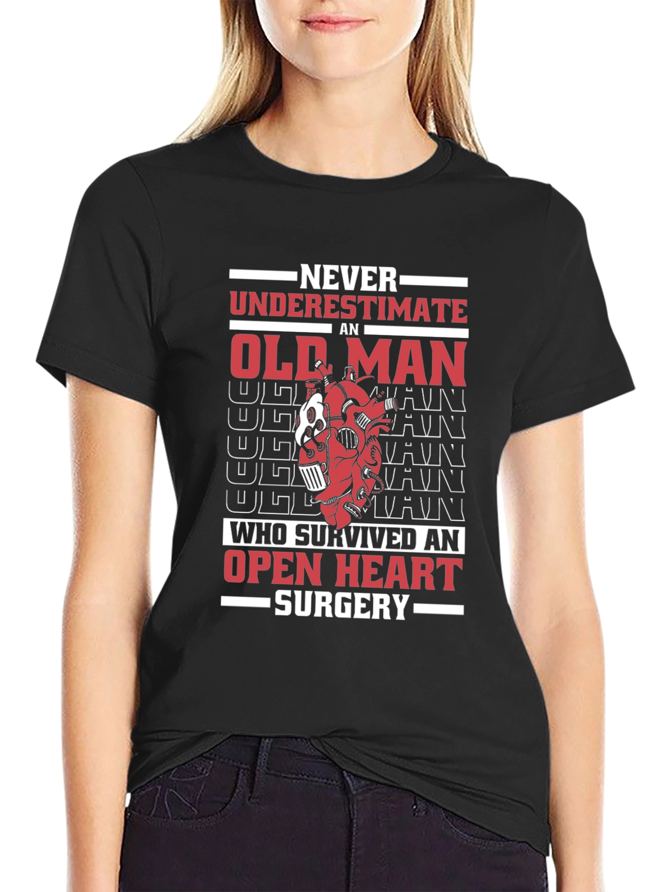Black Never Underestimate Old Man Open Heart Surgery T-Shirt view 2