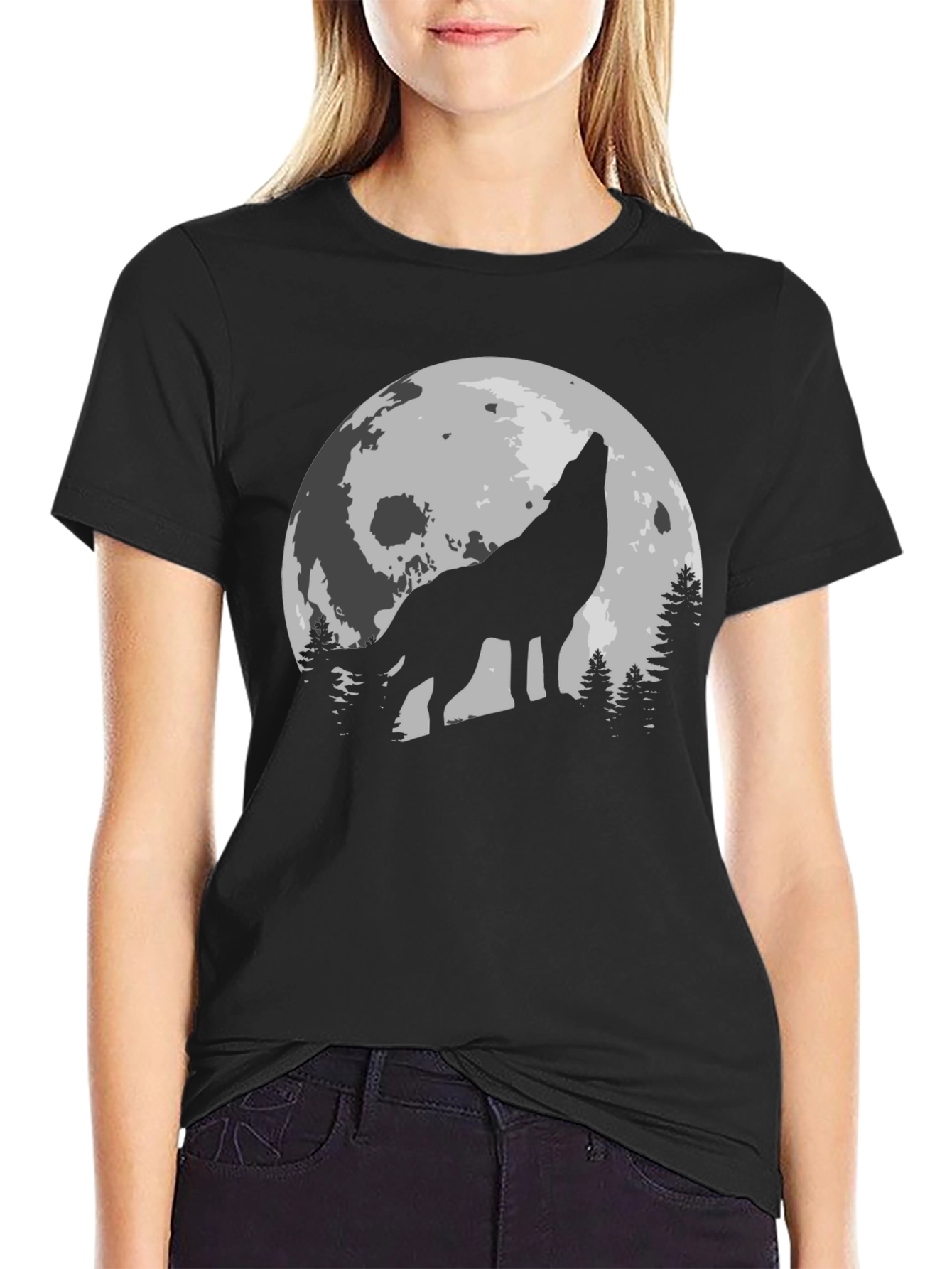 Black Wolf Moon Graphic Tee - Black Cotton Blend view 2