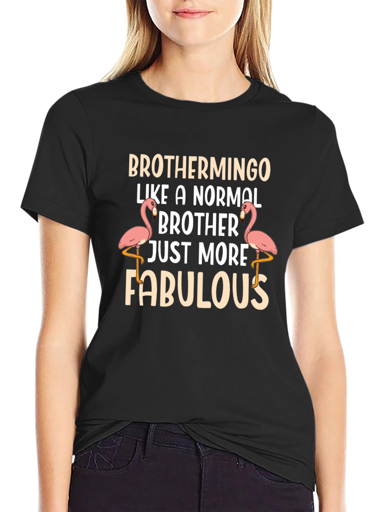 Black Brothermingo T-Shirt: Fabulous Flamingo Brother Tee view 2
