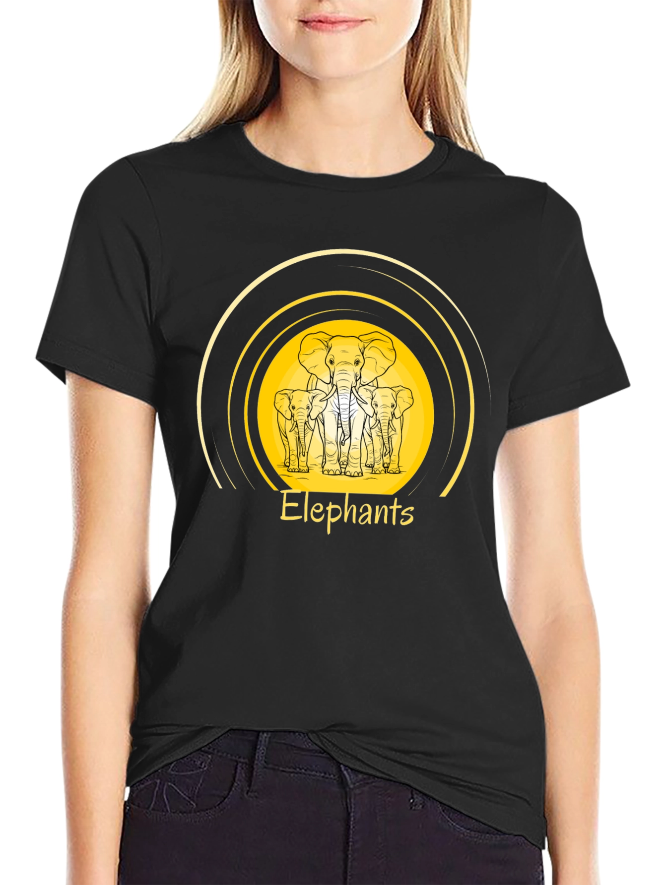 Black Elephant Family Graphic Tee - Stylish Black Cotton Shirt view 2
