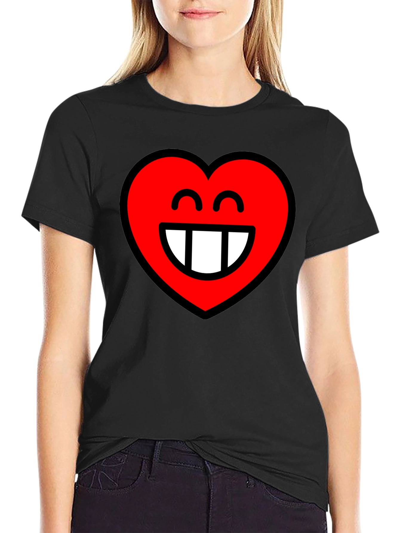 Black Heart Smile Graphic Black T-Shirt view 2