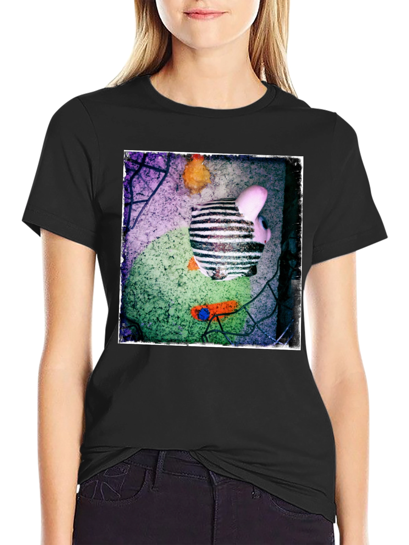 Black Abstract Piggy Bank Graphic Tee - Unique Men's T-Shirt view 2