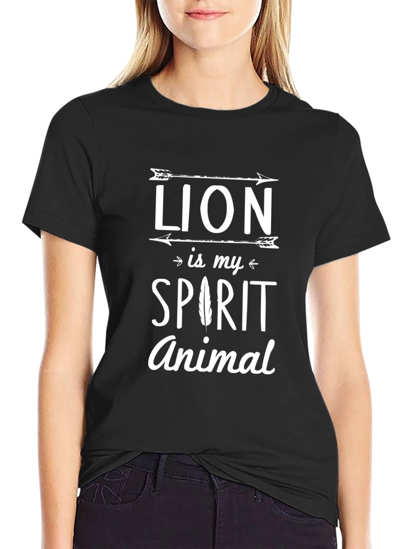 Black Lion Spirit Animal Graphic Tee - Black Cotton T-Shirt view 2