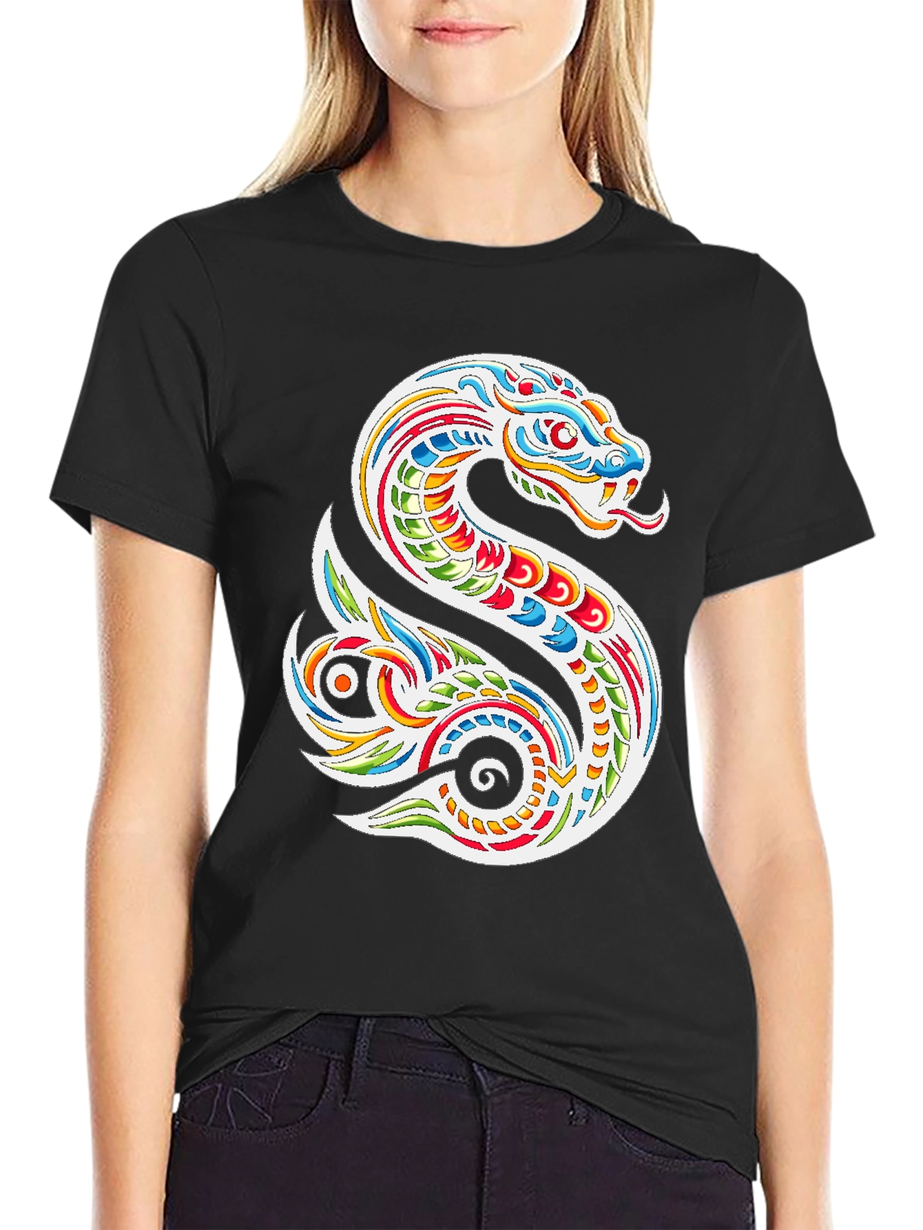 Black Vibrant Snake Graphic Tee - Men's Black T-Shirt view 2