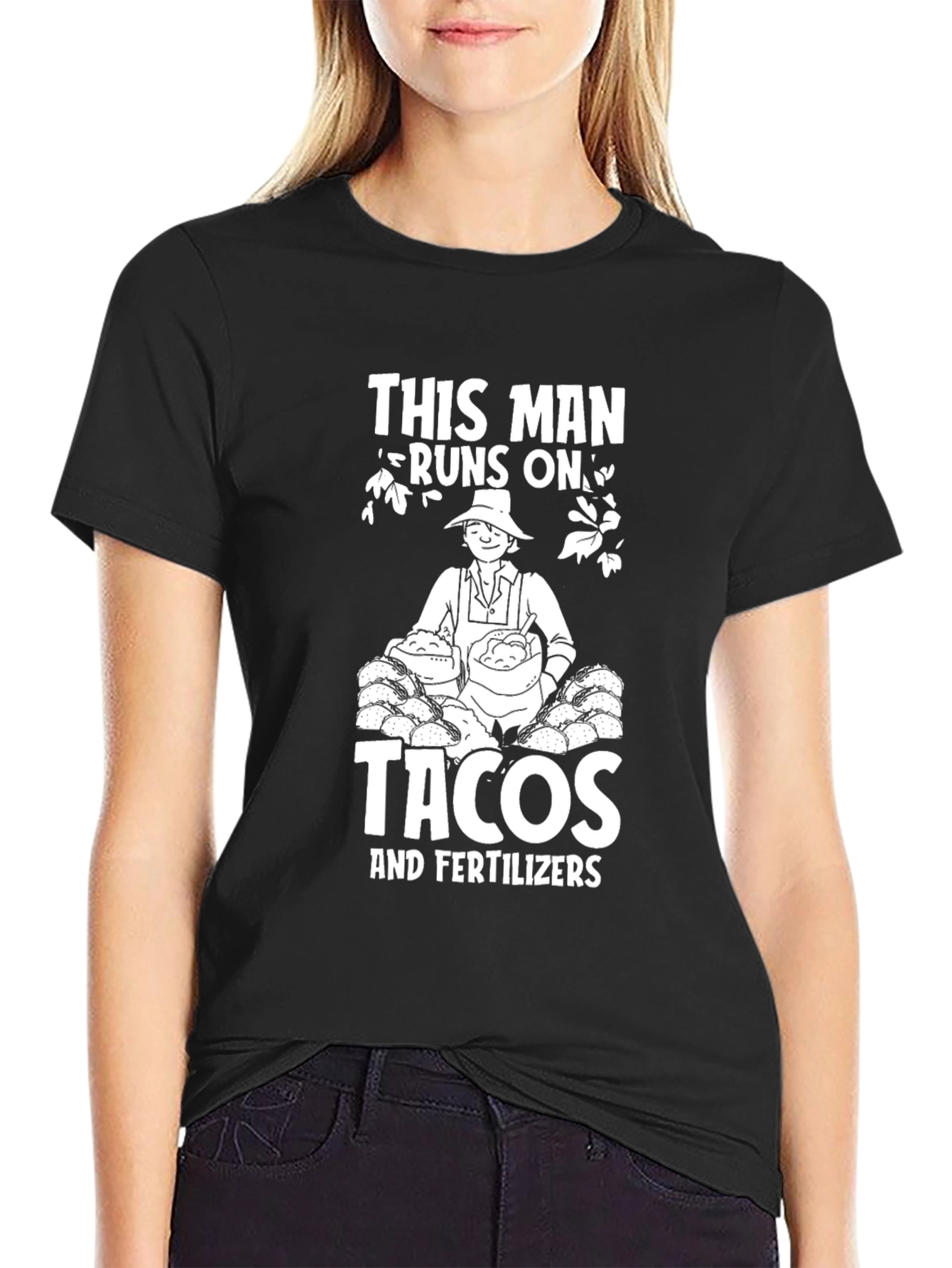 Black Funny "Tacos & Fertilizer" Graphic Tee view 2