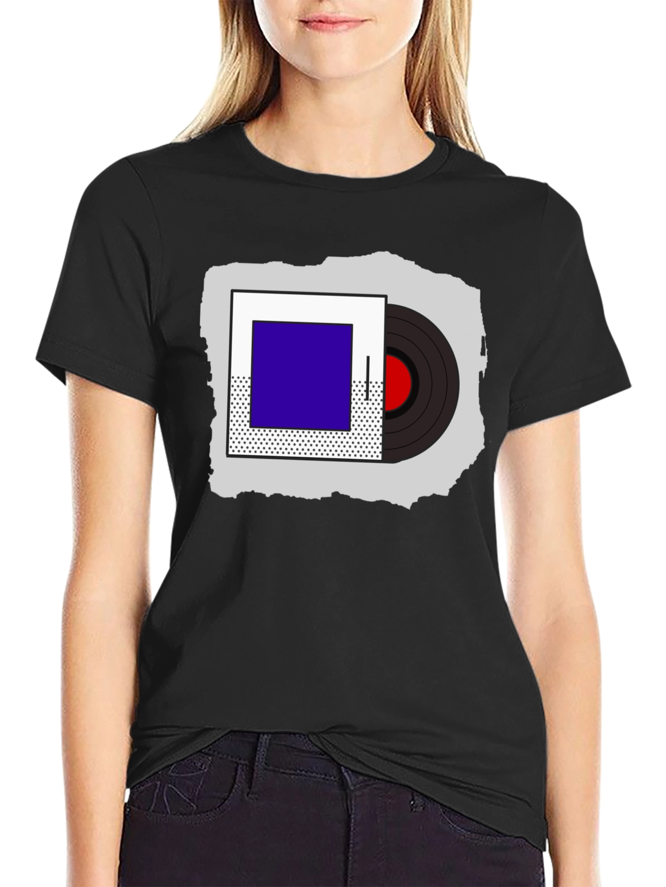 Black Retro Vinyl Record Graphic Tee - Cool Music Lover Shirt view 2