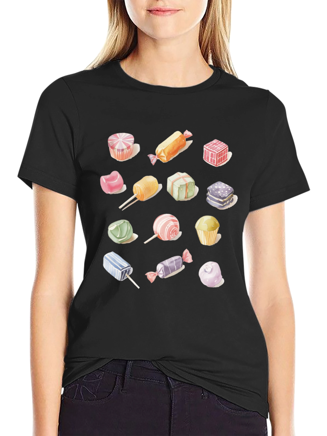 Black Sweet Treats T-Shirt: Candy Collection Design view 2
