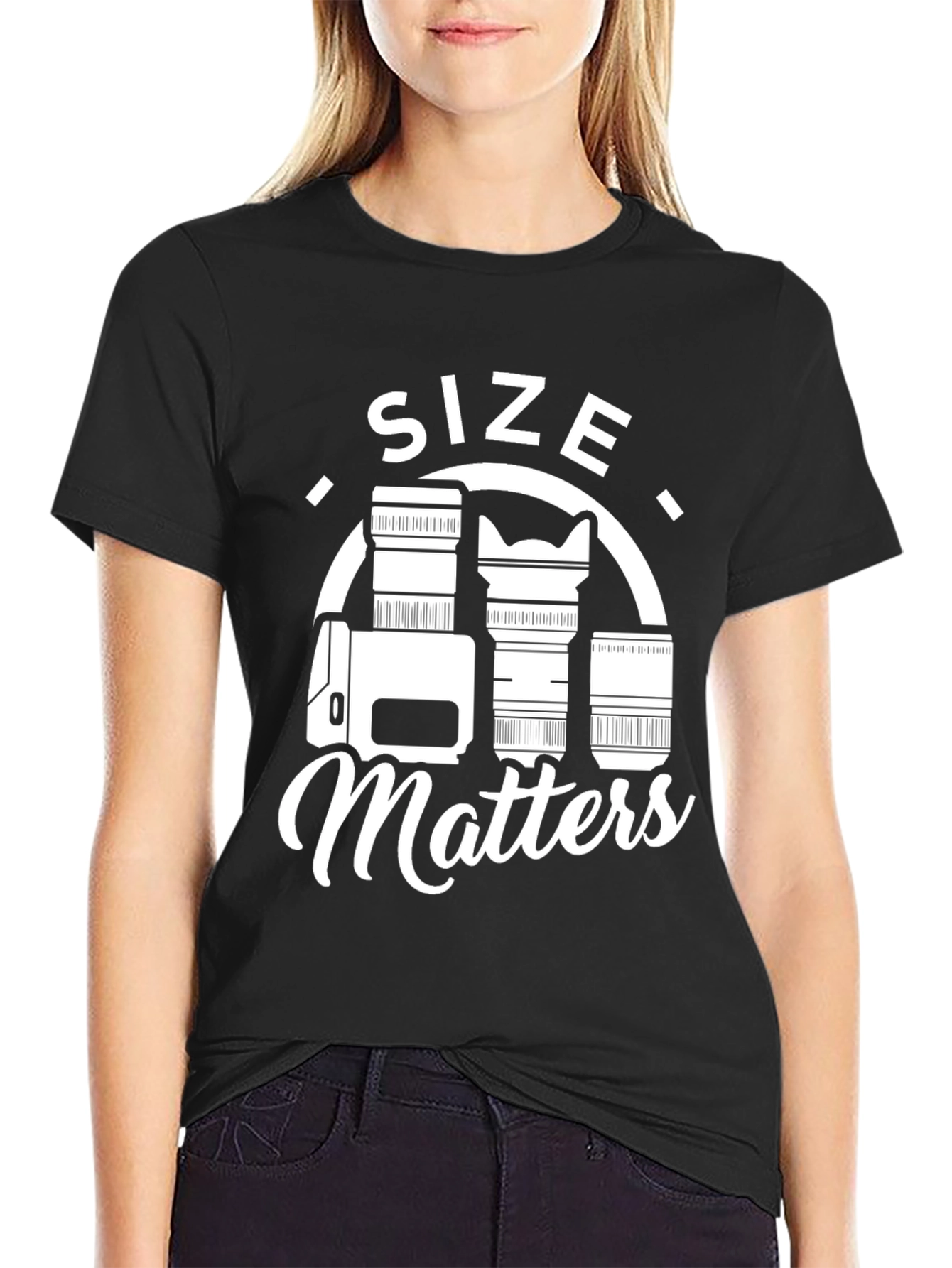 Black Size Matters Funny Photographer T-Shirt view 2