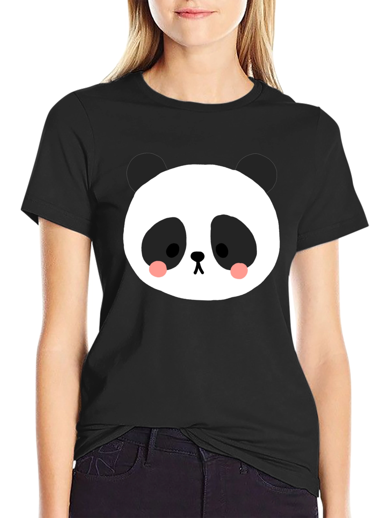 Black Cute Panda Graphic Tee - Black Cotton Blend view 2