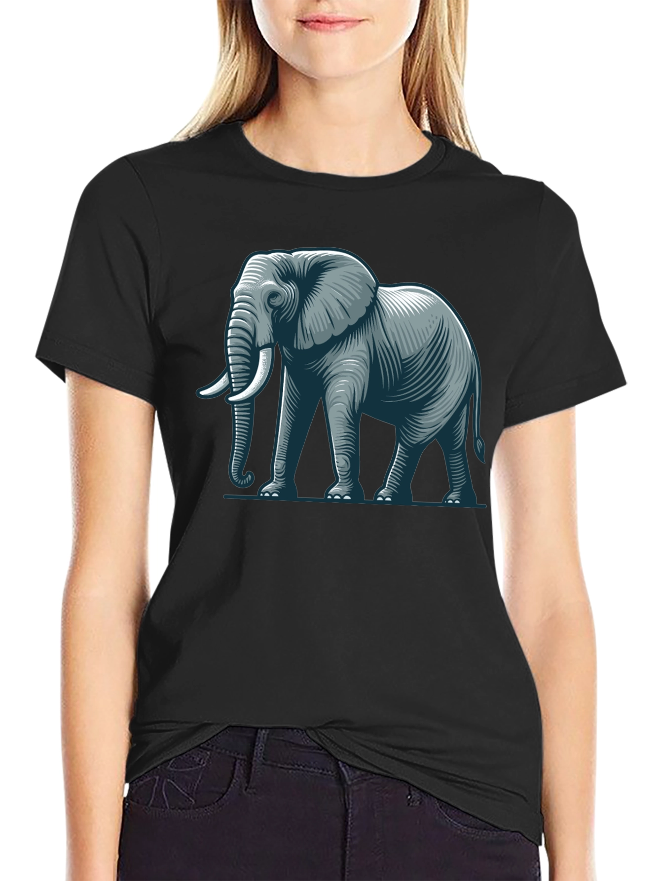 Black Elephant Graphic T-Shirt - Black Cotton Tee view 2