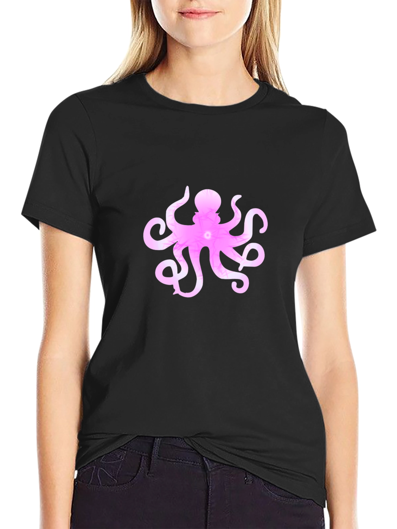 Men's Black T-Shirt with Pink Octopus Design - 2