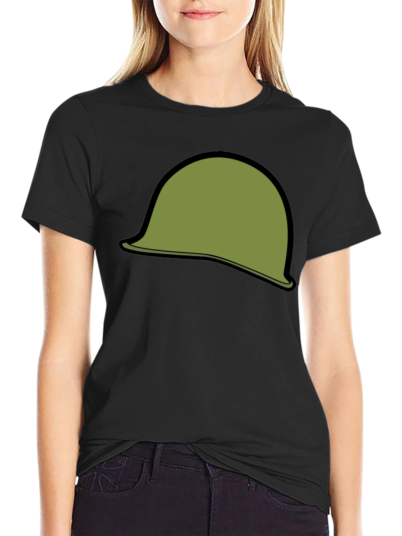 Black Retro Military Helmet Graphic Tee - Black Cotton Blend view 2
