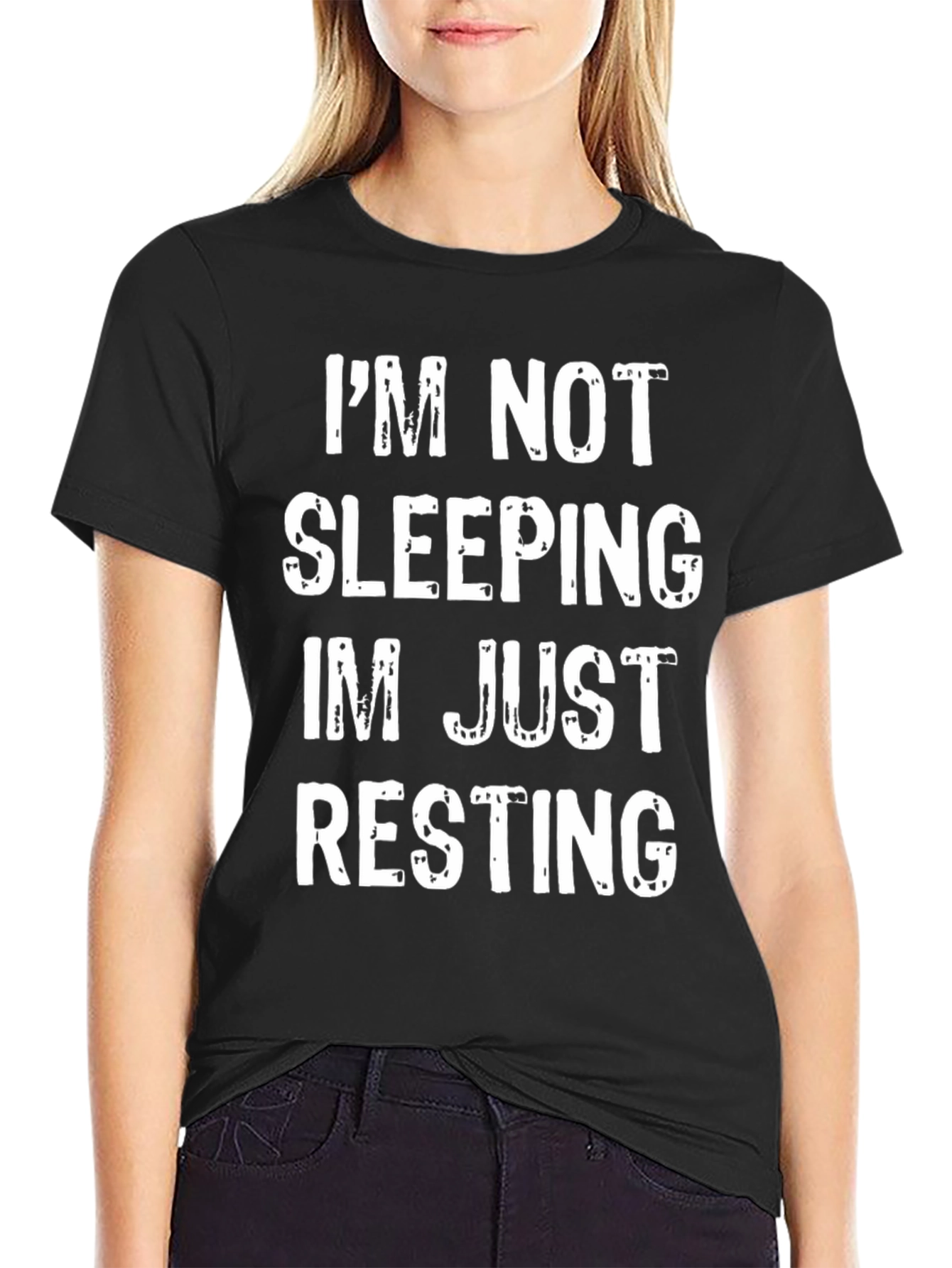 Black I'm Not Sleeping, I'm Just Resting Funny T-Shirt view 2