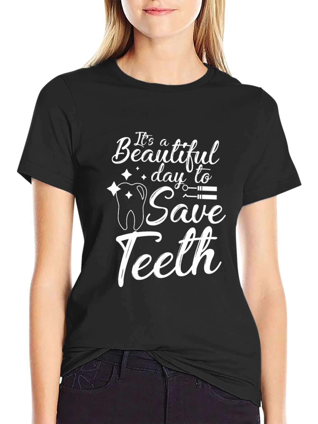 Black Funny Dentist T-Shirt - Save Teeth Tee view 2