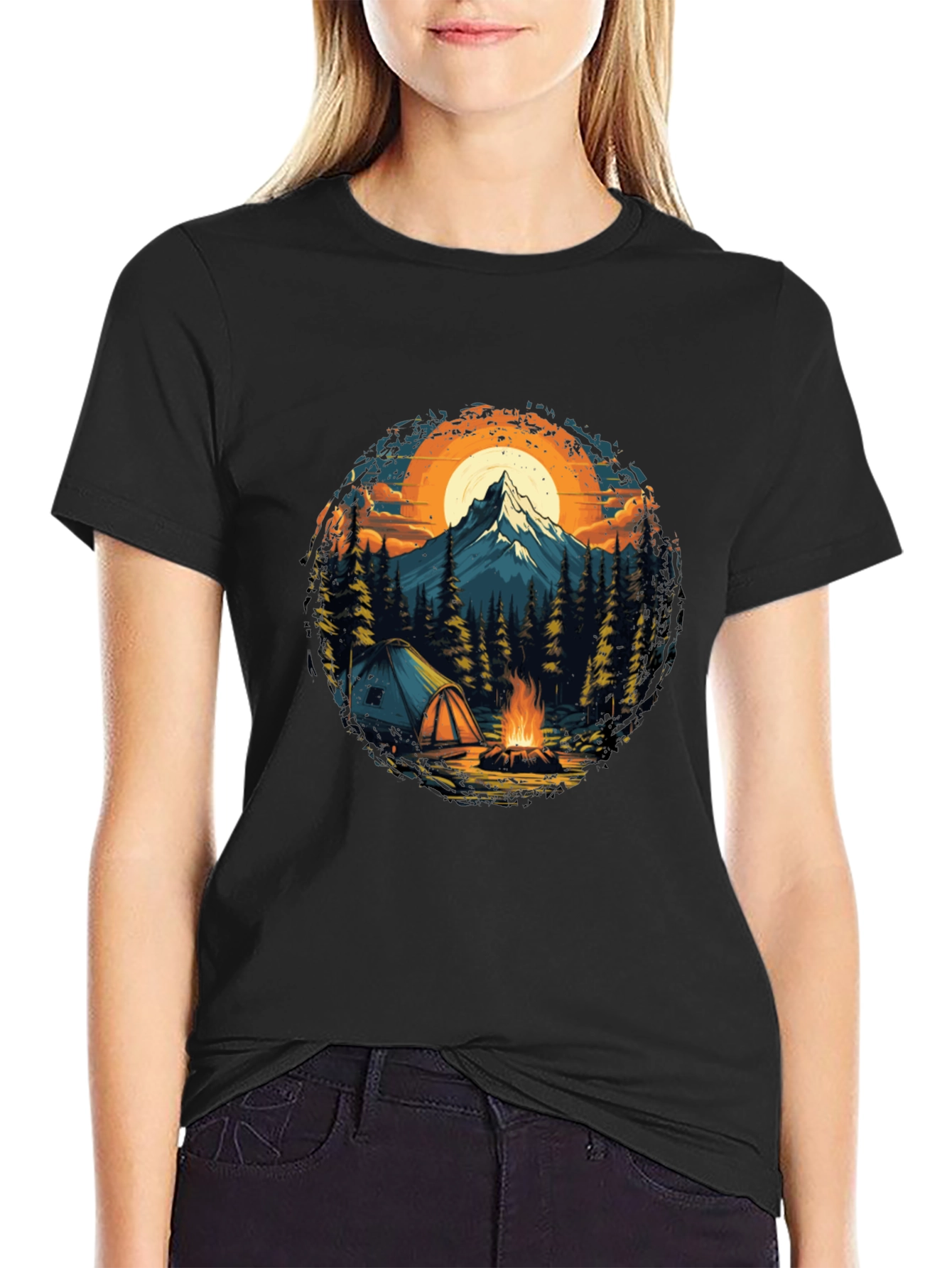 Black Outdoor Adventure T-Shirt: Camping & Mountain Design view 2
