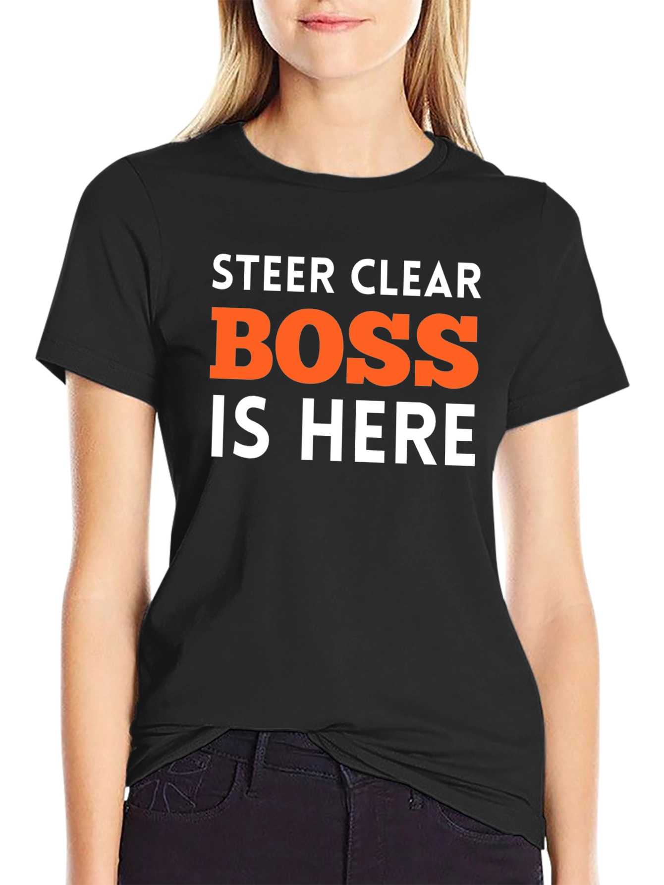 Black Steer Clear Boss is Here Funny T-Shirt view 2