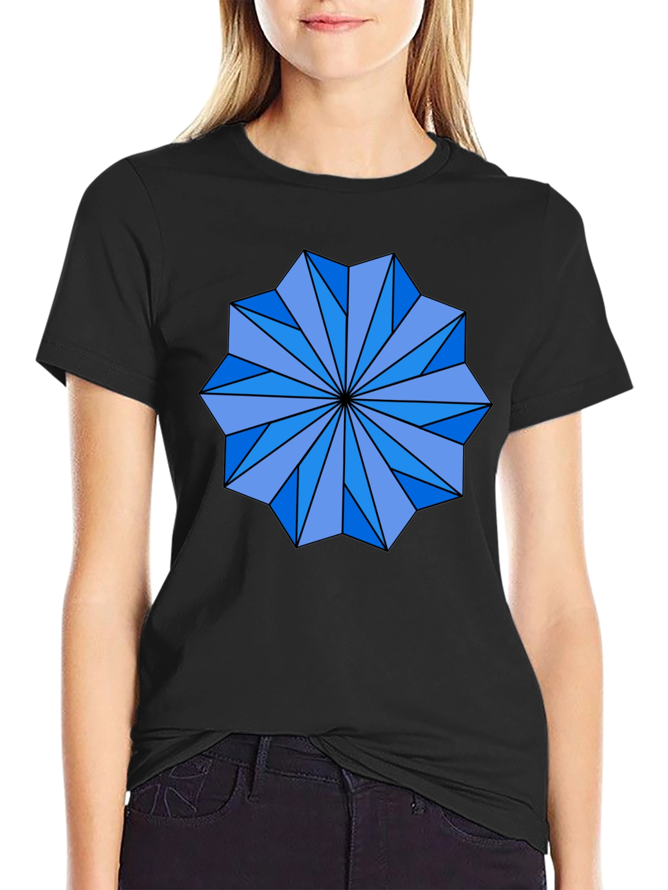 Black Geometric Starburst Graphic Tee - Black Cotton Blend Shirt view 2
