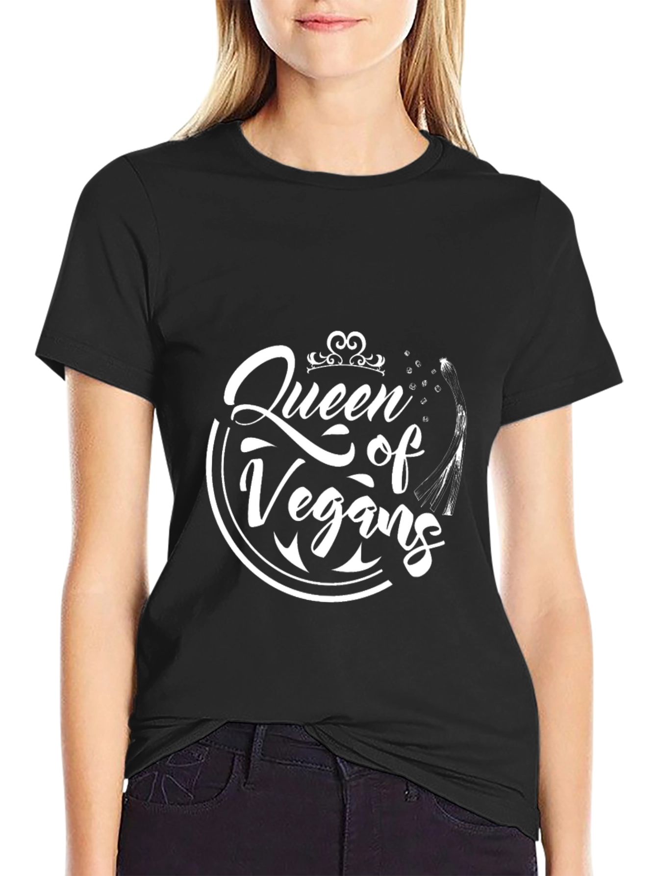 Black Queen of Vegans Graphic Tee - Black, Crew Neck view 2