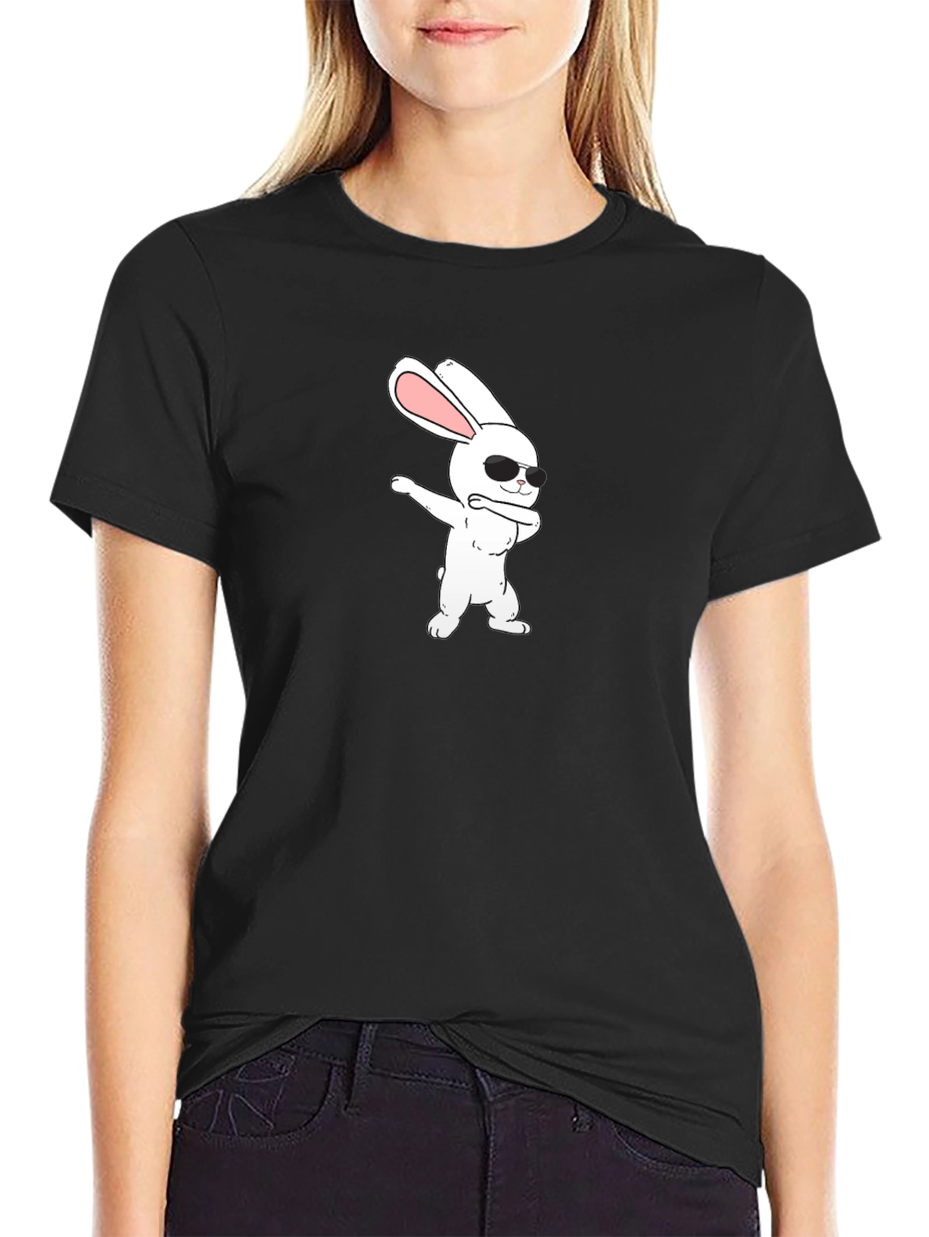 Black Dabbing Bunny Graphic Tee view 2