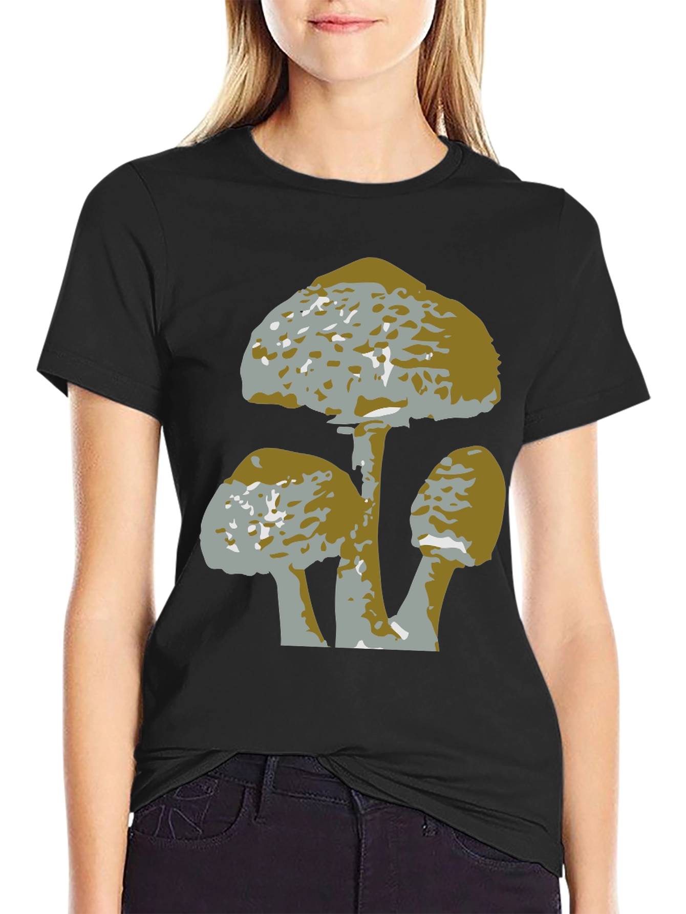 Black Mushroom Graphic Tee - Black Cotton T-Shirt view 2