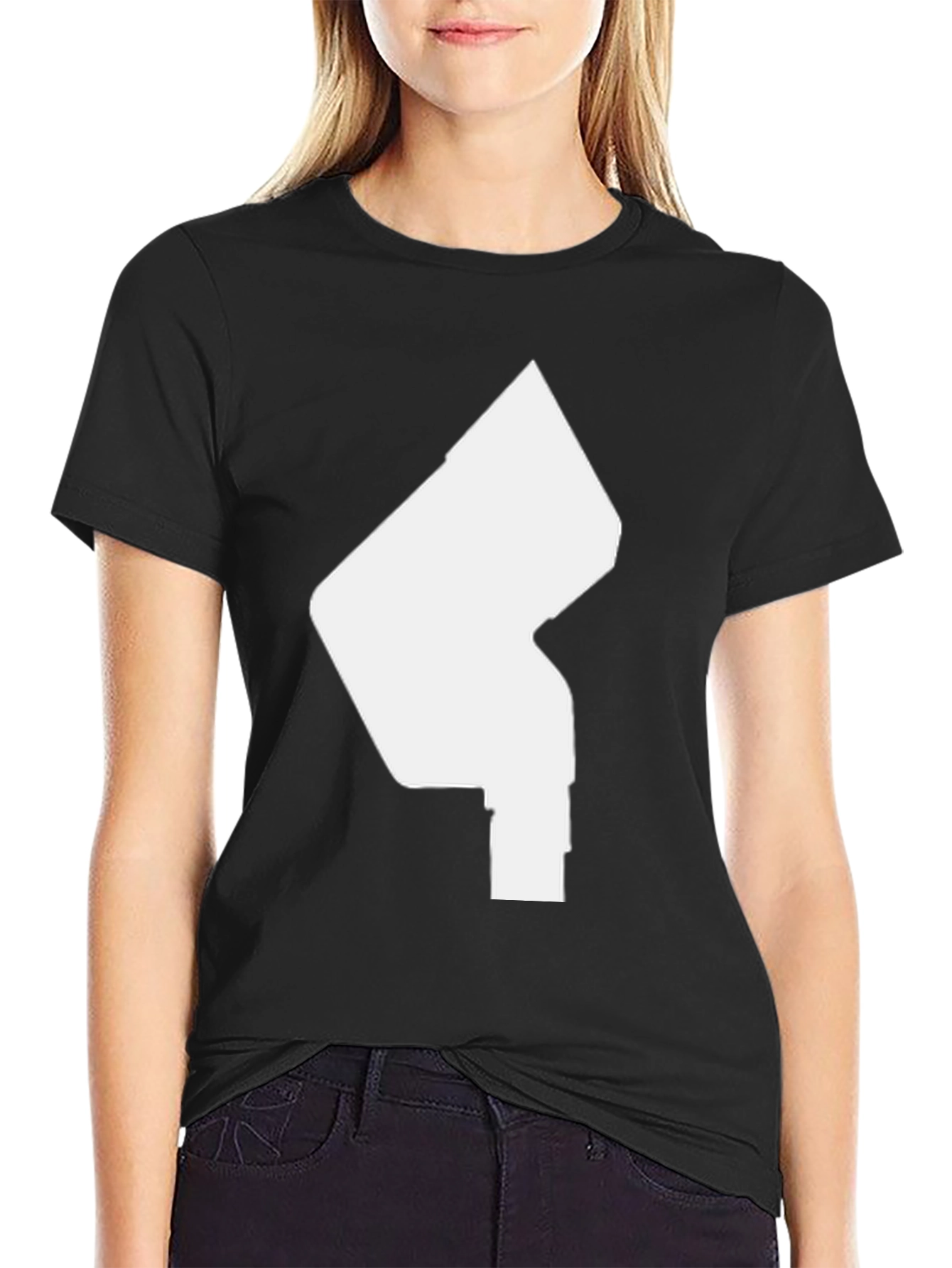 Black Modern Graphic Tee - Abstract White Design on Black Shirt view 2