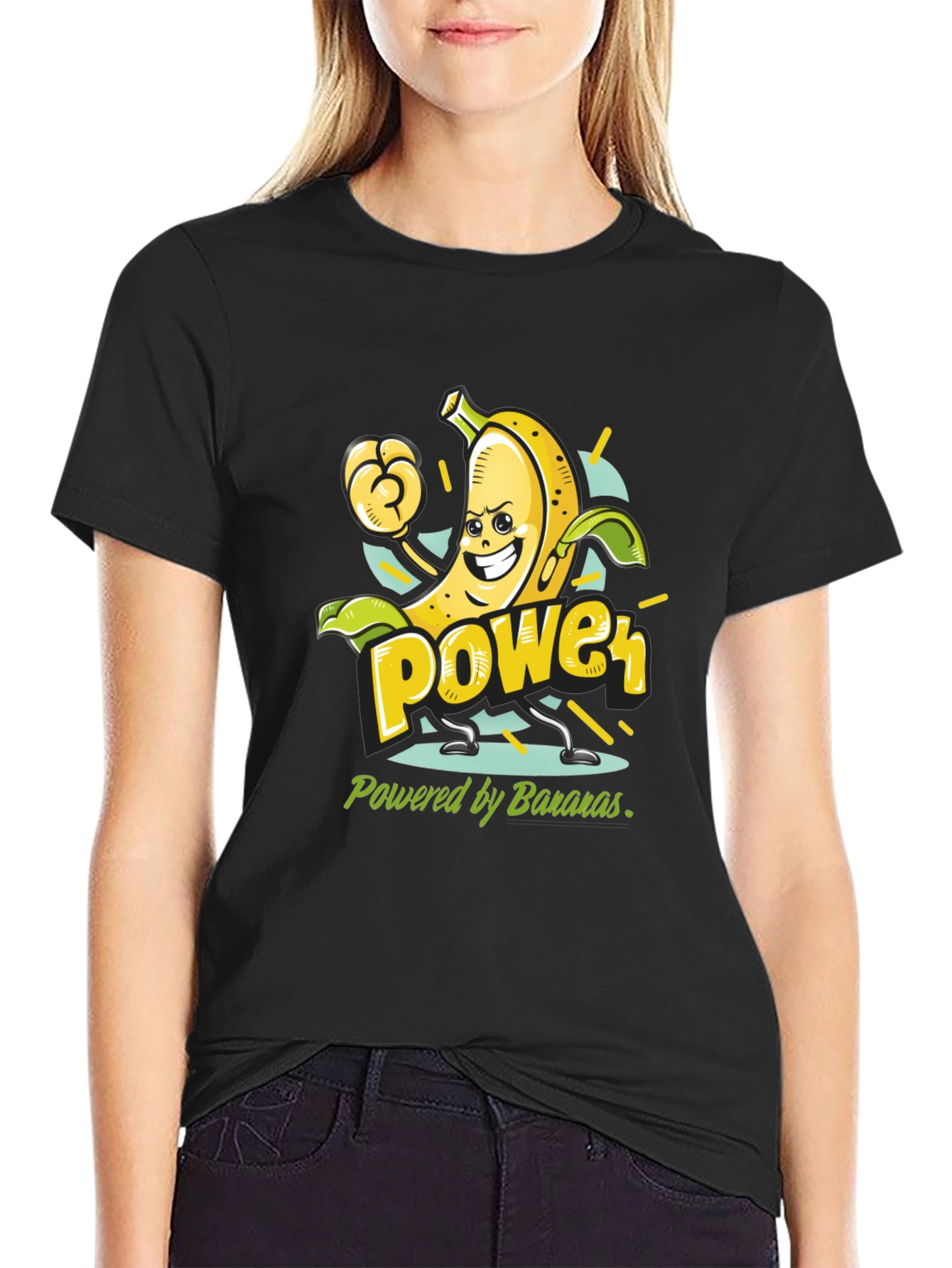 Black Banana Power T-Shirt - Fruit Cartoon Tee view 2