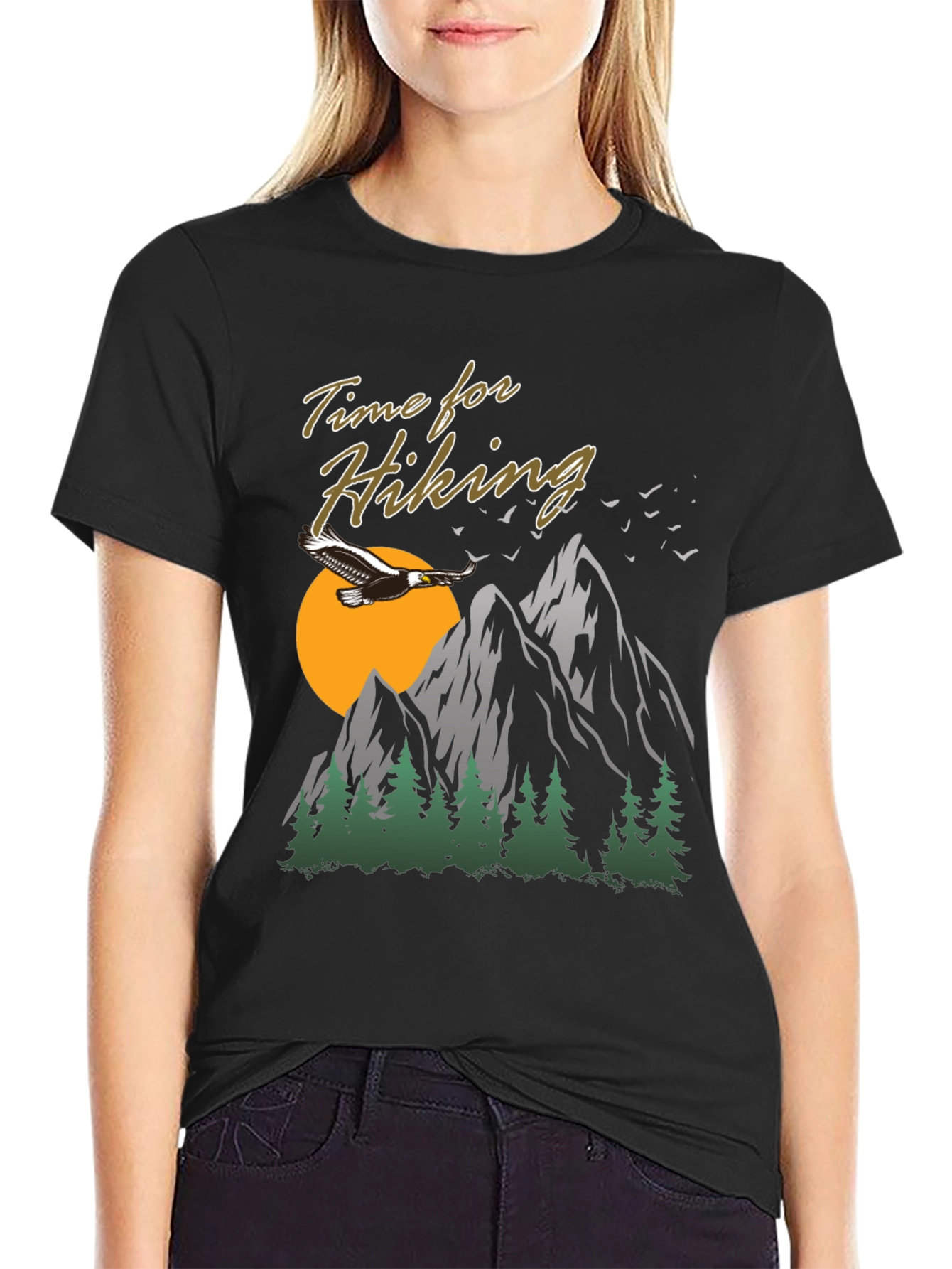 Black Time For Hiking Graphic Tee | Outdoor Adventure Shirt view 2