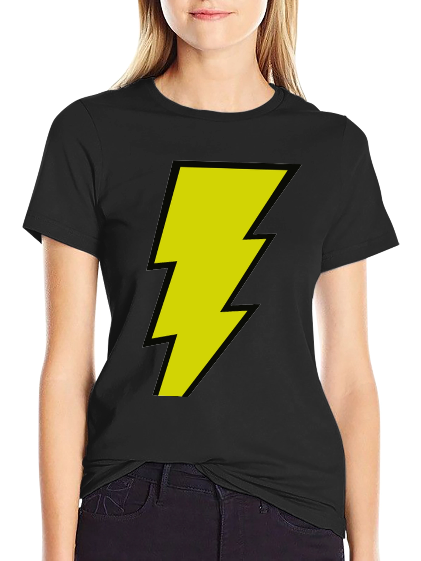 Black Black T-Shirt with Yellow Lightning Bolt Graphic view 2