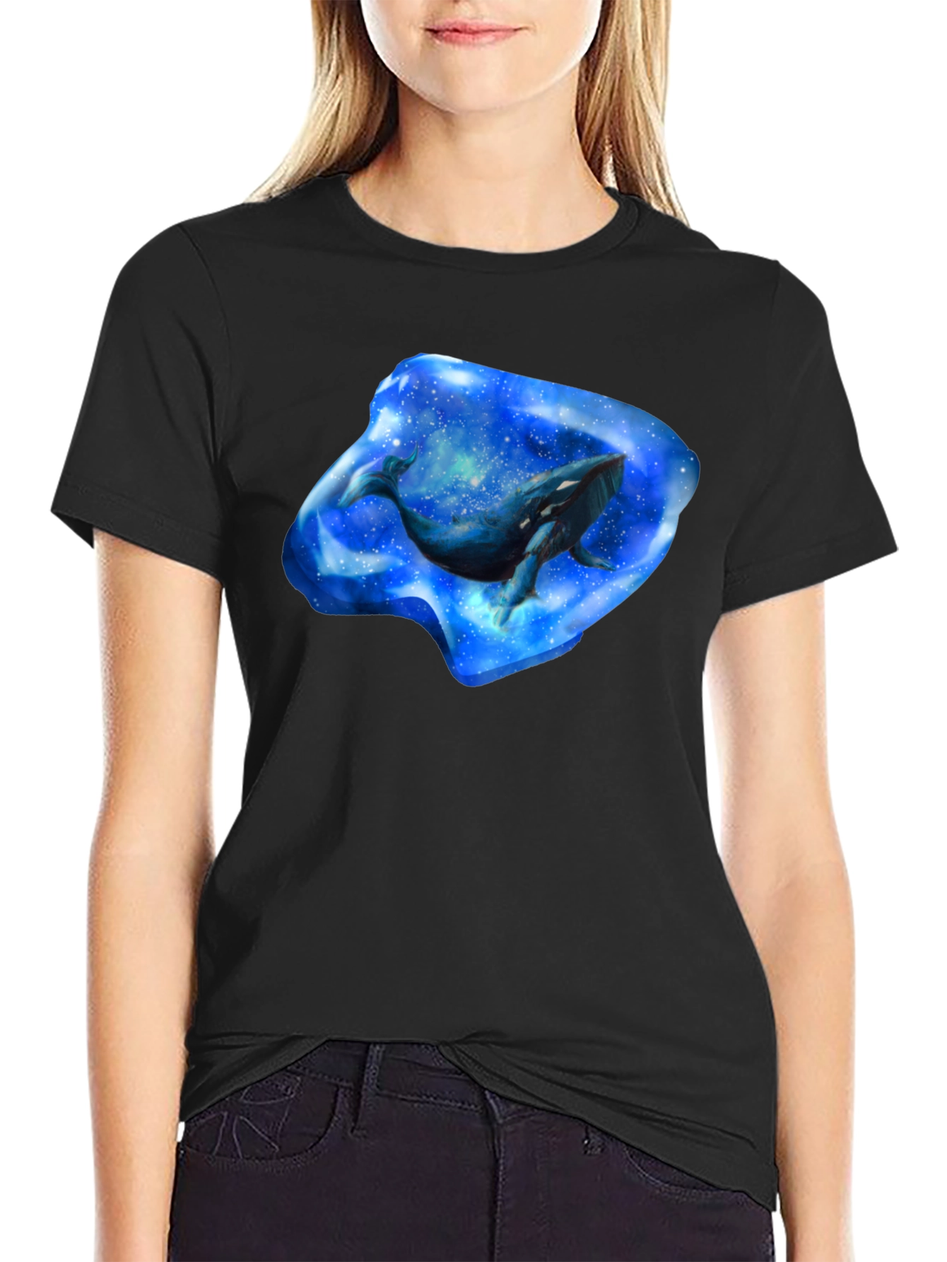 Whale Galaxy Graphic Black T-Shirt - 2