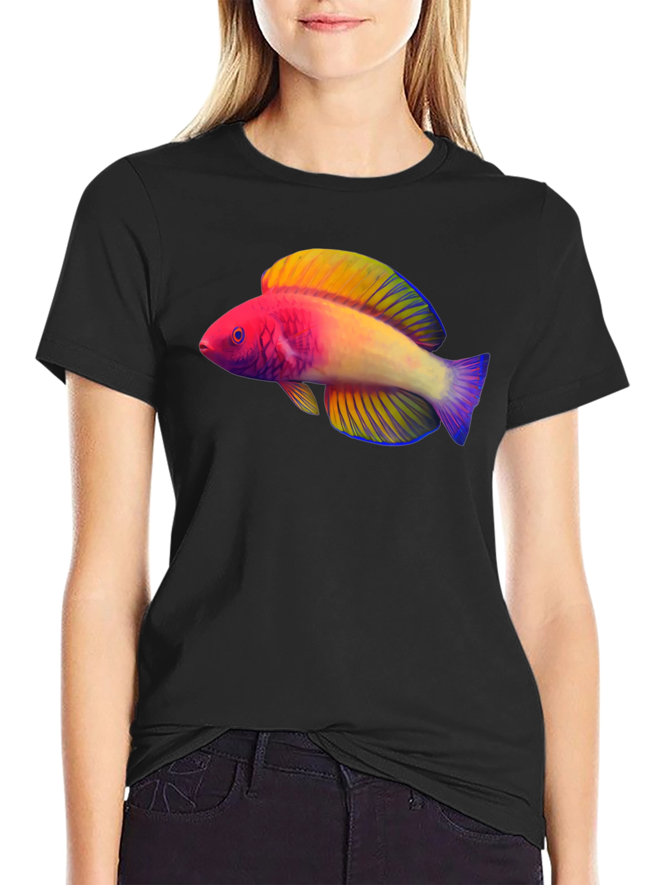 Black Colorful Fish Graphic T-Shirt view 2