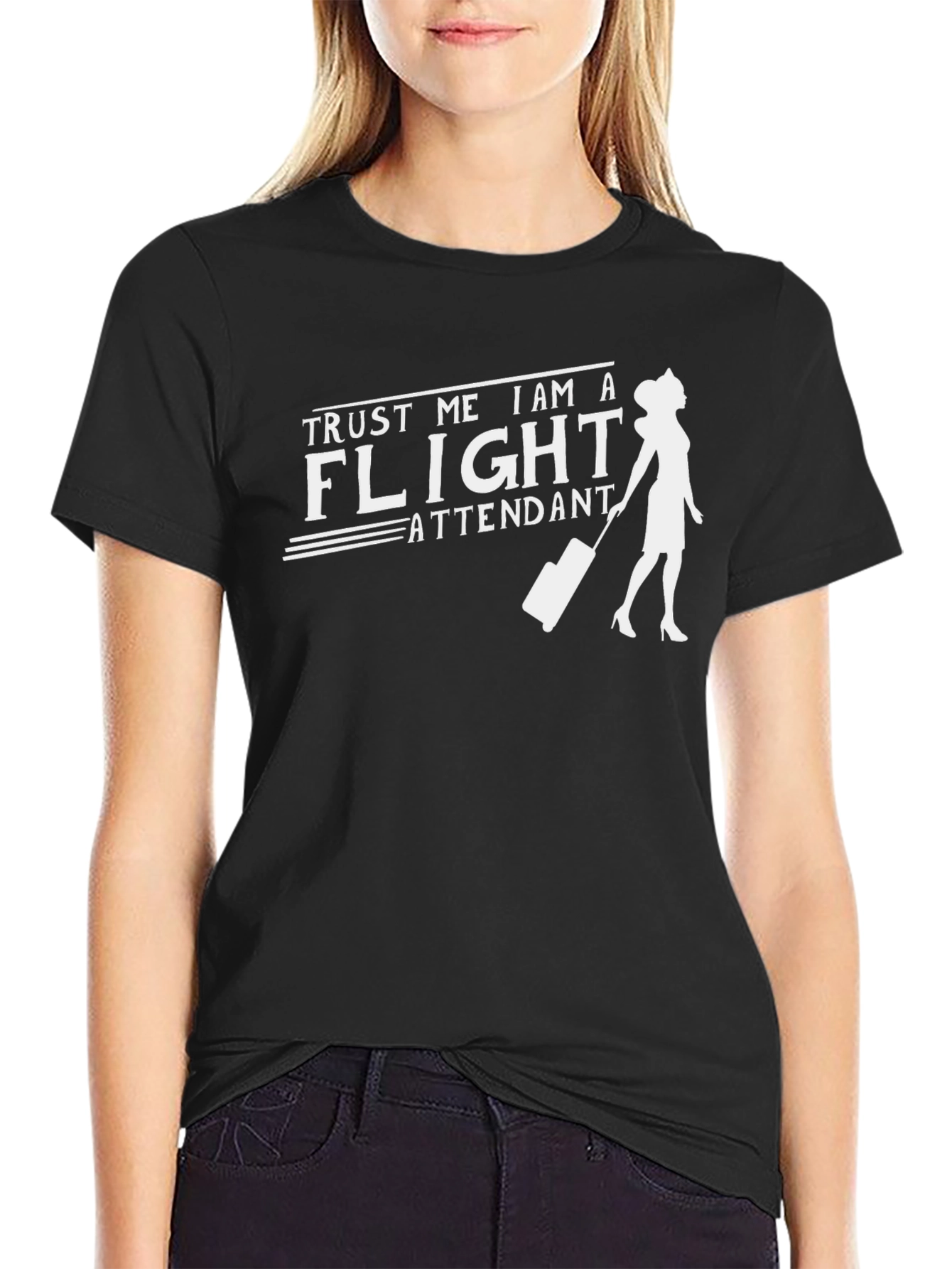 Black Trust Me I Am A Flight Attendant T-Shirt view 2