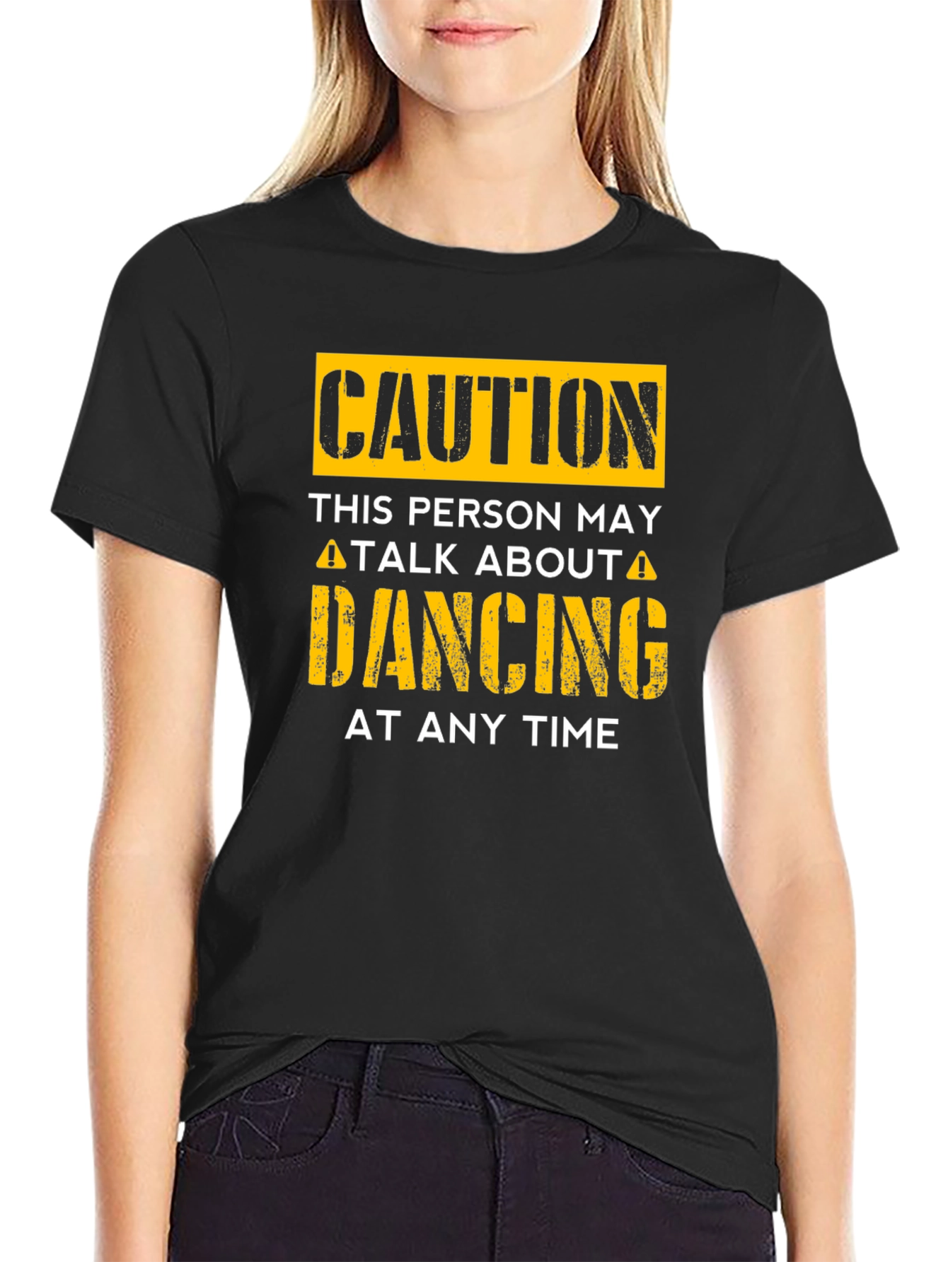 Black Caution Dancing T-Shirt - Funny Dance Lover Tee view 2